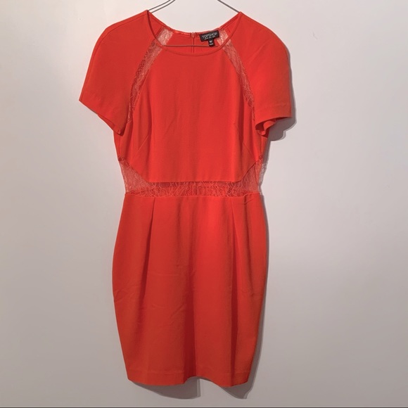 Topshop Coral Dress with lace details - Picture 1 of 8